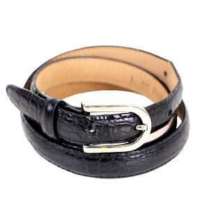 Eddie Bauer PATENT BLACK REAL LEATHER 3/4"Wd SKINNY DRESS CASUAL BELT Sz L (F7